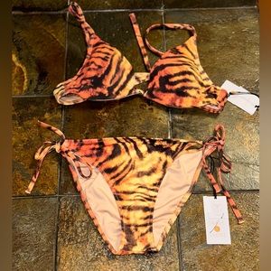 Never worn tiger, stripe bikini set